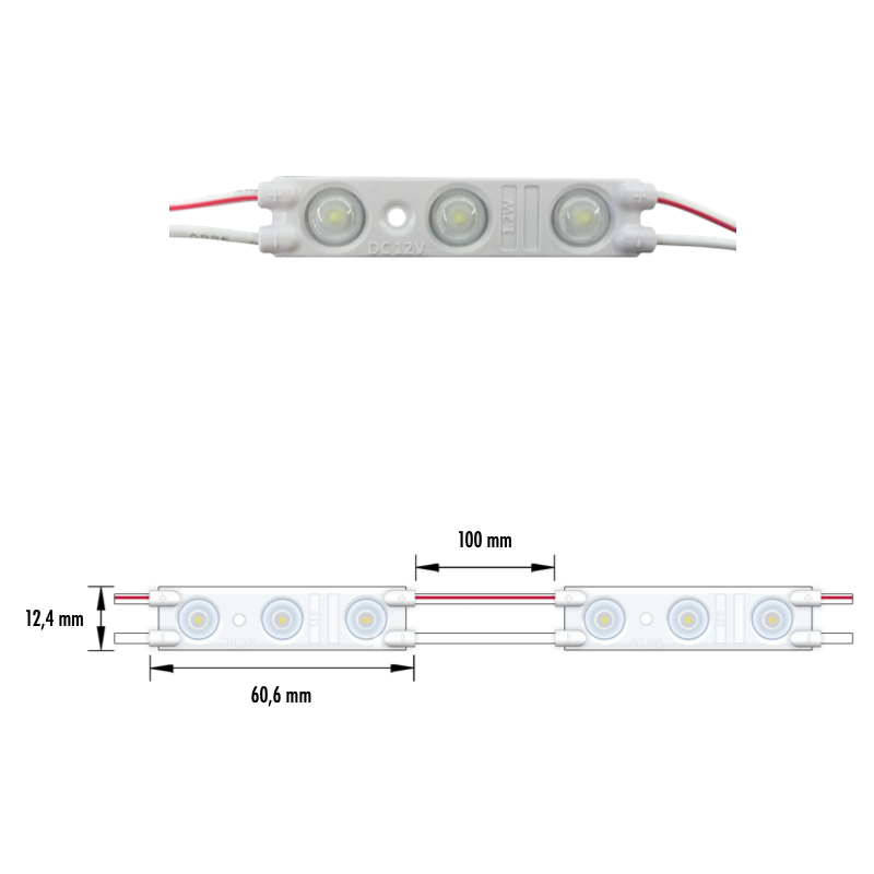 Módulo LED EPLUS 12V 1.2W 3x SMD IP65 Luz Fria (6000K-7000K)