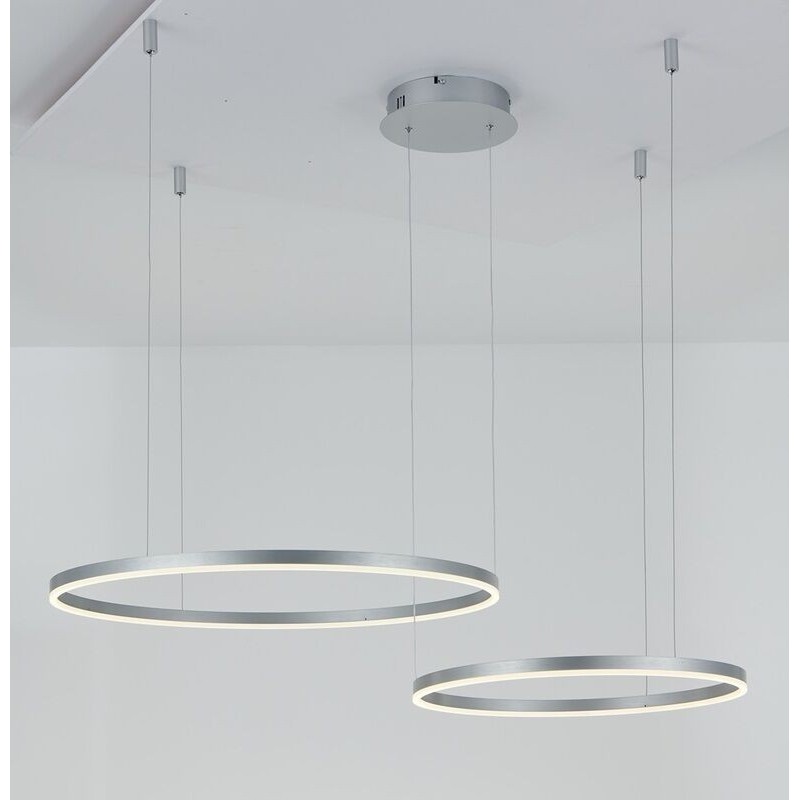 Candeeiro Suspenso LED MLUX OMNIA 2 anéis 80W Prateado Luz Natural (4000K)