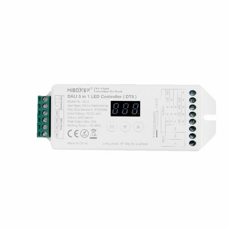 Controlador MIBOXER 12V/24V DC 20A DALI DT8 5 em 1 - W/CCT/RGB/RGB-W/RGB-CCT