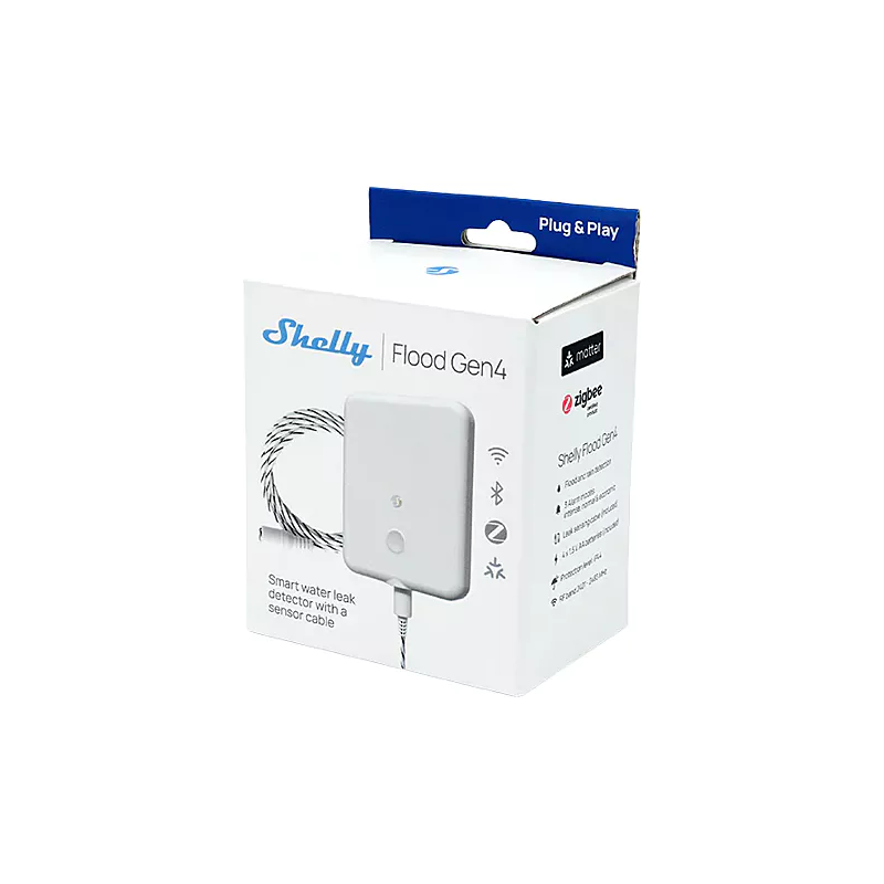 Shelly Flood Gen4 - Detector de Inundação Wi-Fi / Zigbee / Matter C/ Cabo 2M