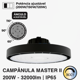 Campânula LED UFO MASTER II 200W Potência/Ângulo Regulável + Dimável 0-10V 3CCT (3000K-4000K-5000K)