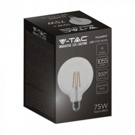 Lâmpada LED V-TAC E27 G125 Vidro Transparente Filamento 10W Luz Natural (4000K)