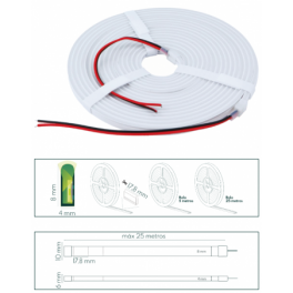 LED Neon Flex 25M EPLUS 12V 6.2W/m 4x8mm Luz Quente (2700K) IP67