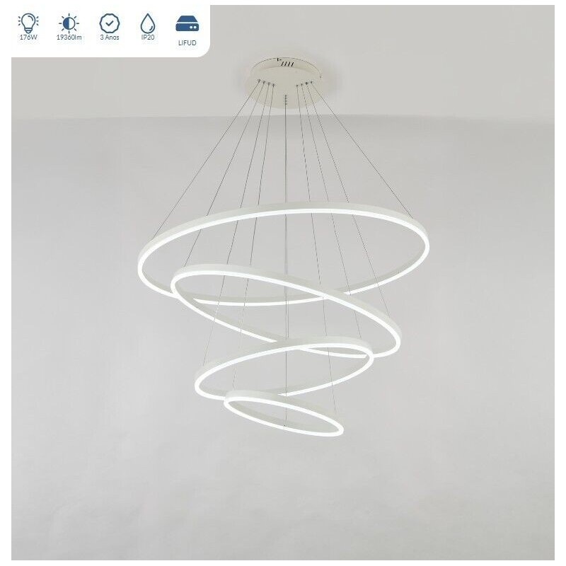 Candeeiro Suspenso LED MLUX ORBITA 4 Anéis 176W Branco 1000cm Luz Quente (3000K)