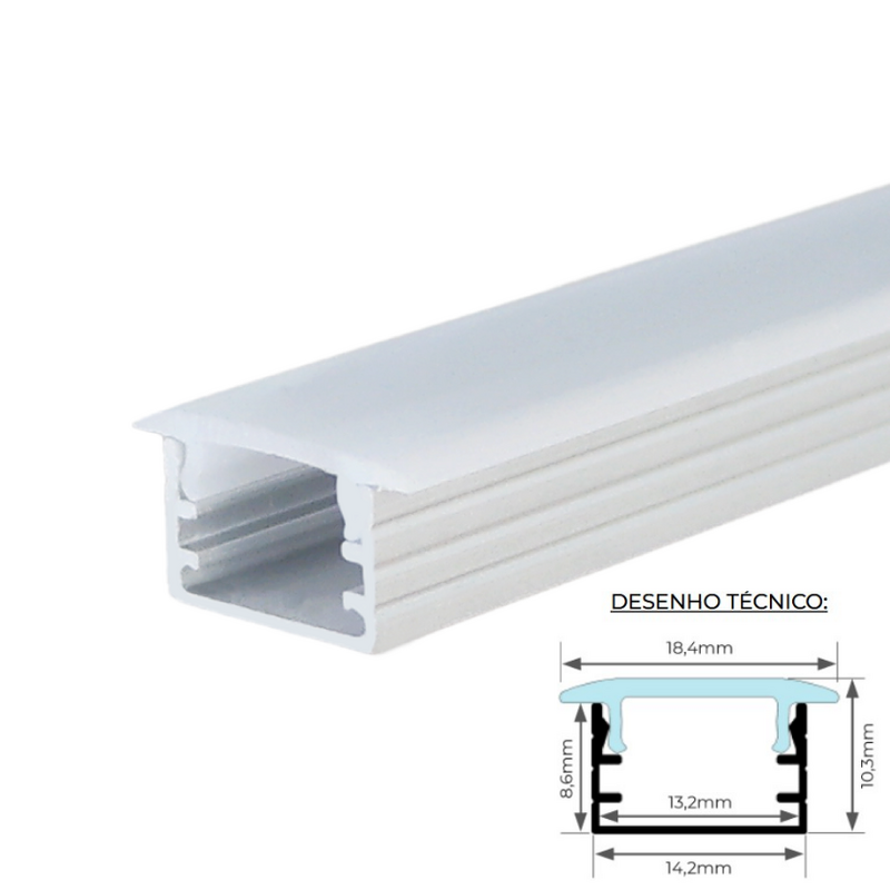 Perfil de Alumínio de Embutir c/ Difusor Opalino 2M SLIGHTING ESL9010