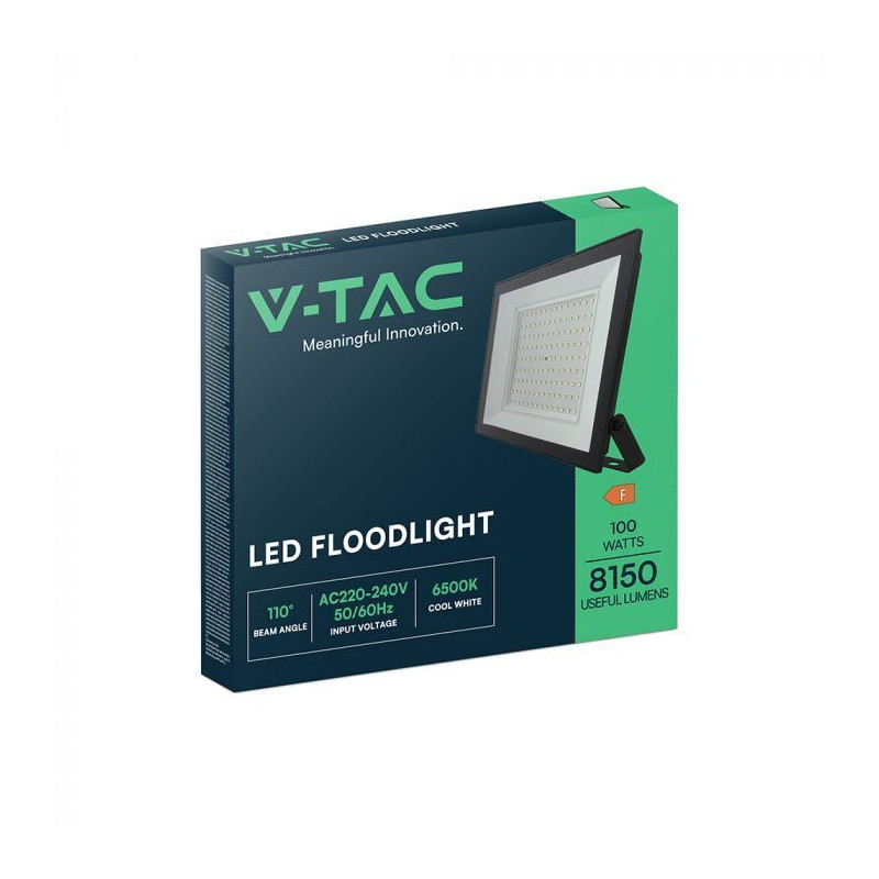 Projetor LED V-TAC 100W Preto Luz Fria (6500K)