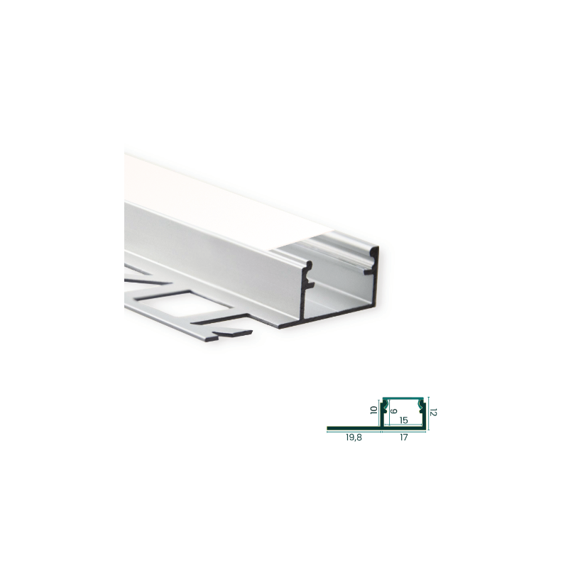 Perfil de Alumínio de Encastrar em Cerâmica 1 Aba 2M EPLUS PRO018-A