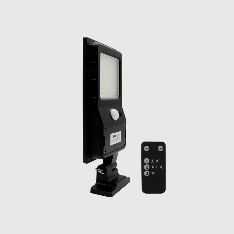 Luminária Pública LED Solar c/ Sensor e Comando MAXLED 15W Preto IP65 Luz Fria (6500K)