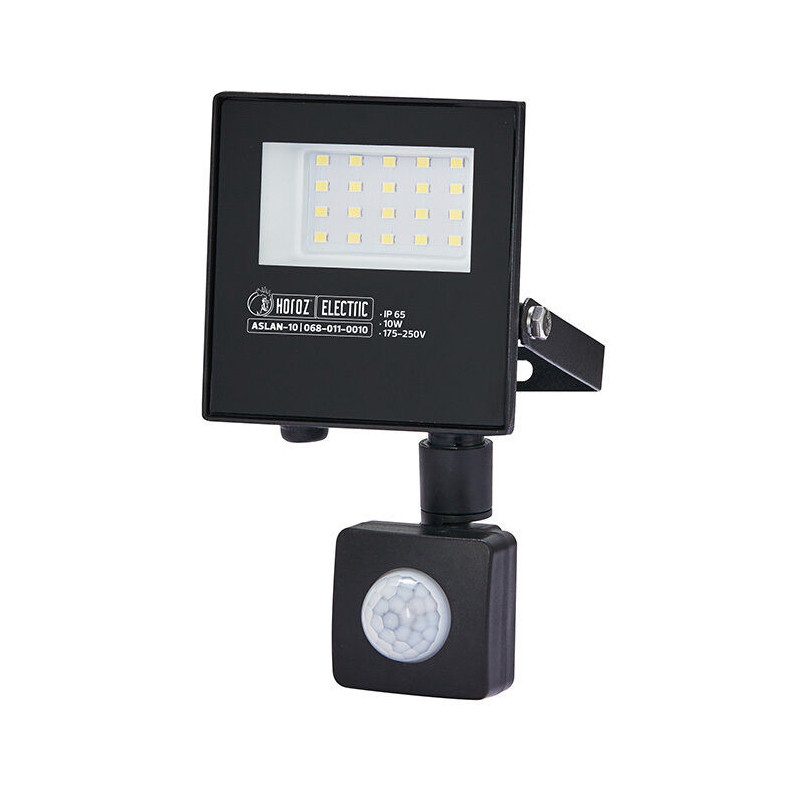Projetor LED c/ Sensor HOROZ ASLAN Slim SMD 10W Preto Luz Fria (6400K) IP65