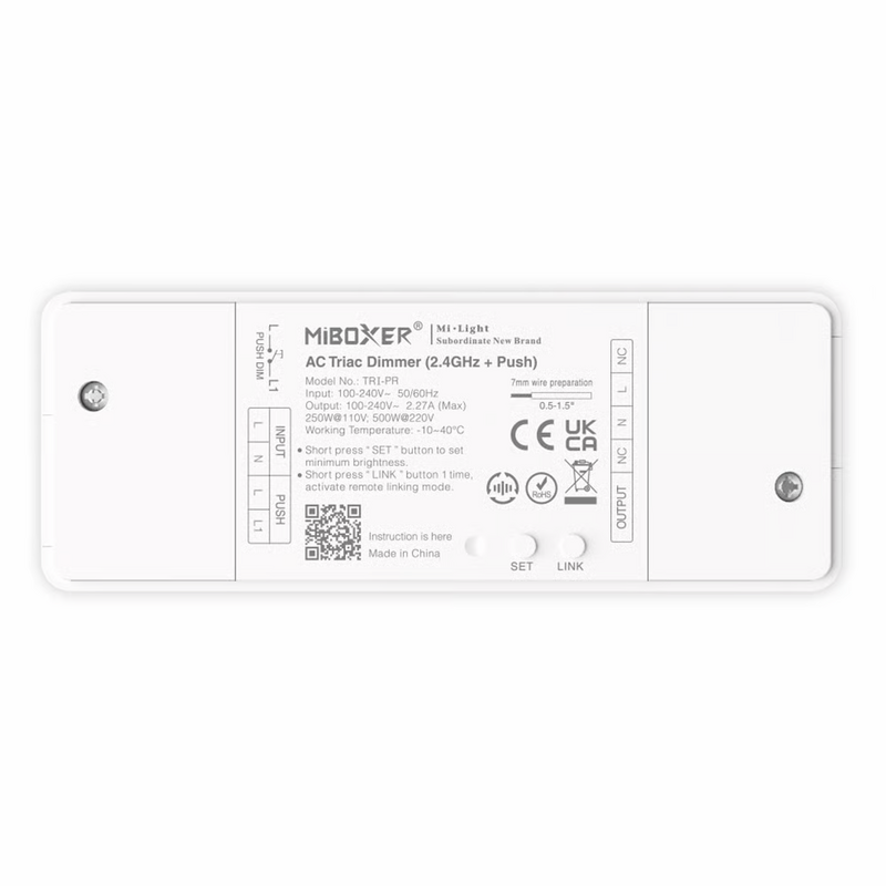 Controlador TRIAC MIBOXER 110V/220V AC 2.27A RF (2.4GHz) + Push Dim TRI-PR