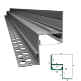 Perfil de Alumínio de Encastrar em Gesso 2M EPLUS PRO025-A