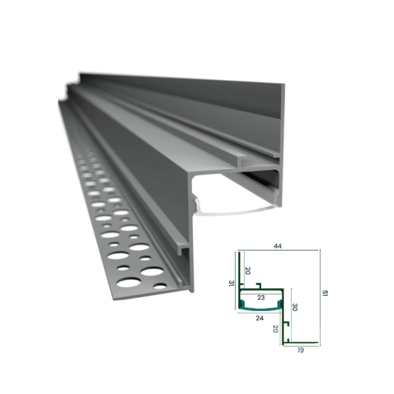 Perfil de Alumínio de Encastrar em Gesso 2M EPLUS PRO025-A