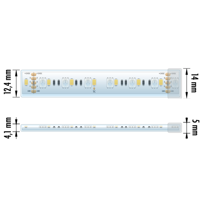 Fita LED 5M EPLUS 24V 19.2W/m 120x SMD 2835 + 5050 IP67 RGB+W (3000K)