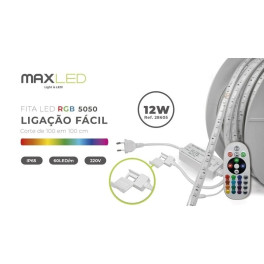 Fita LED 50M MAXLED 220V 12W/m RGB IP65 60x SMD 5050 Ligação Fácil