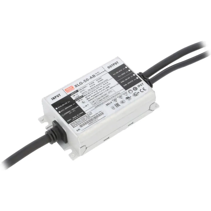 Driver Mean Well 50W 530-2100mA 22-54V Dimável 0-10V IP67
