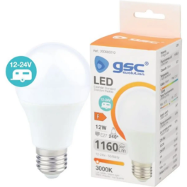 Lâmpada LED GSC E27 12-24Vdc A60 12W Luz Quente (3000K)
