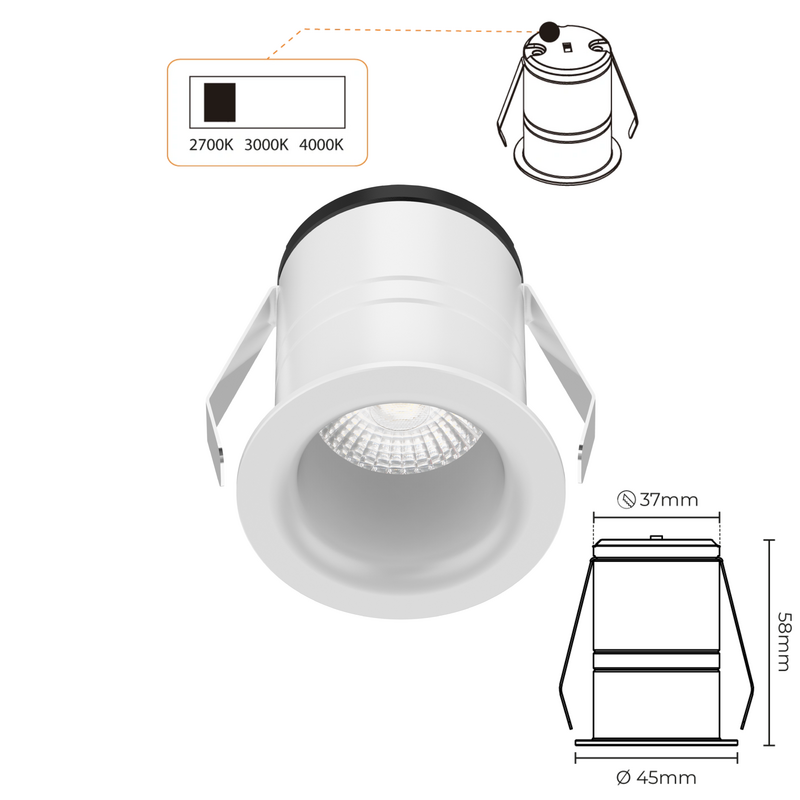 Mini Spot LED SLIGHTING ANUBIS 5W Dimável TRIAC Redondo Branco 3CCT (2700K-3000K-4000K) IP54