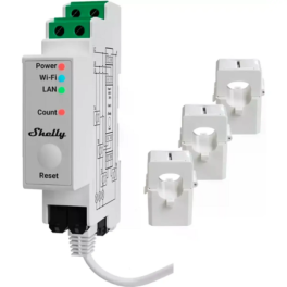 Shelly PRO 3EM V2 - Módulo Profissional WiFi/BT/LAN Trifásico com 3 Núcleos de Medição de 120A