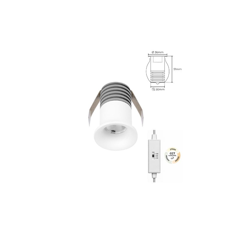 Mini Spot LED SLIGHTING DIONE 5W Redondo Branco 3CCT (2700K-3000K-4000K) IP44