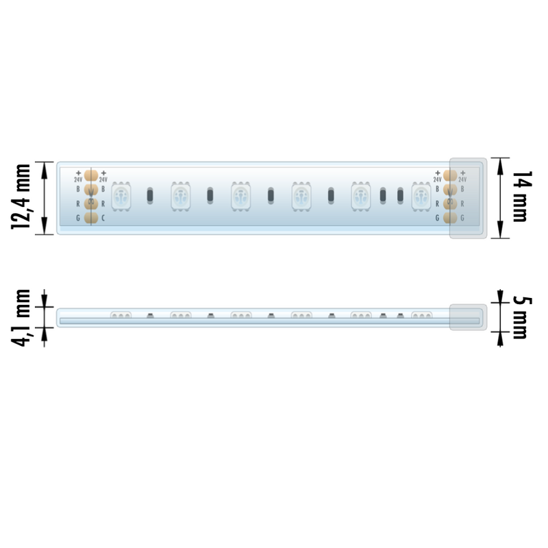 Fita LED 5M EPLUS 24V 14.4W/m 60x SMD 5050 IP67 RGB