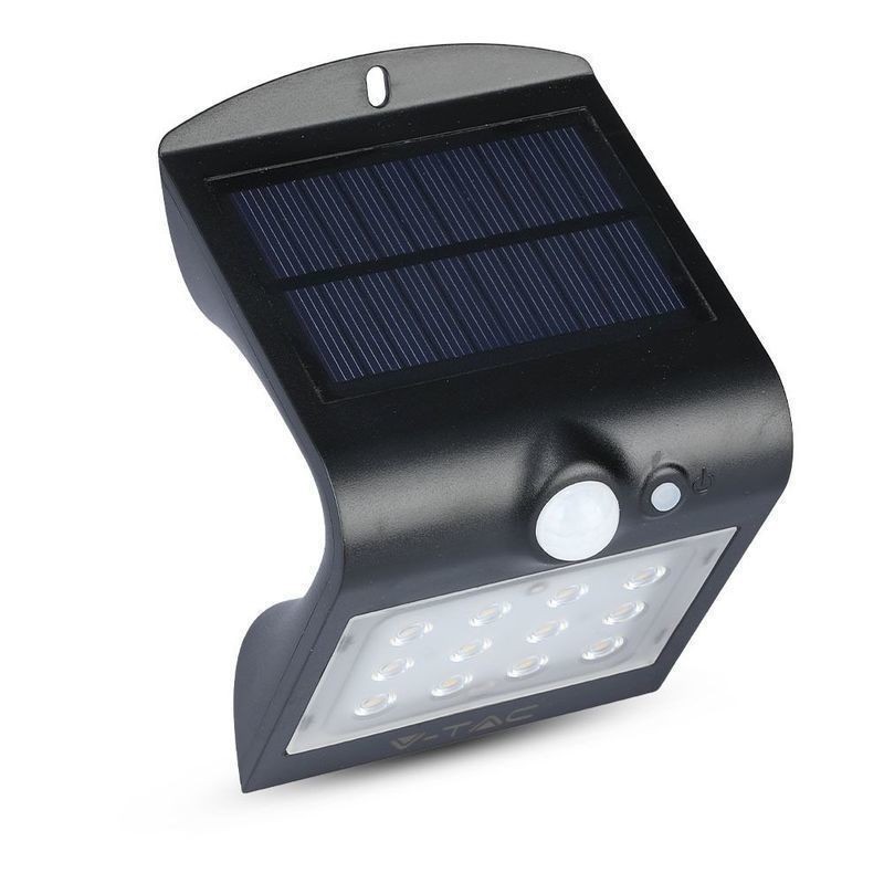 Aplique LED V-TAC Preto Solar c/ Sensor 1.5W Luz Natural/Natural IP65 (4000K)