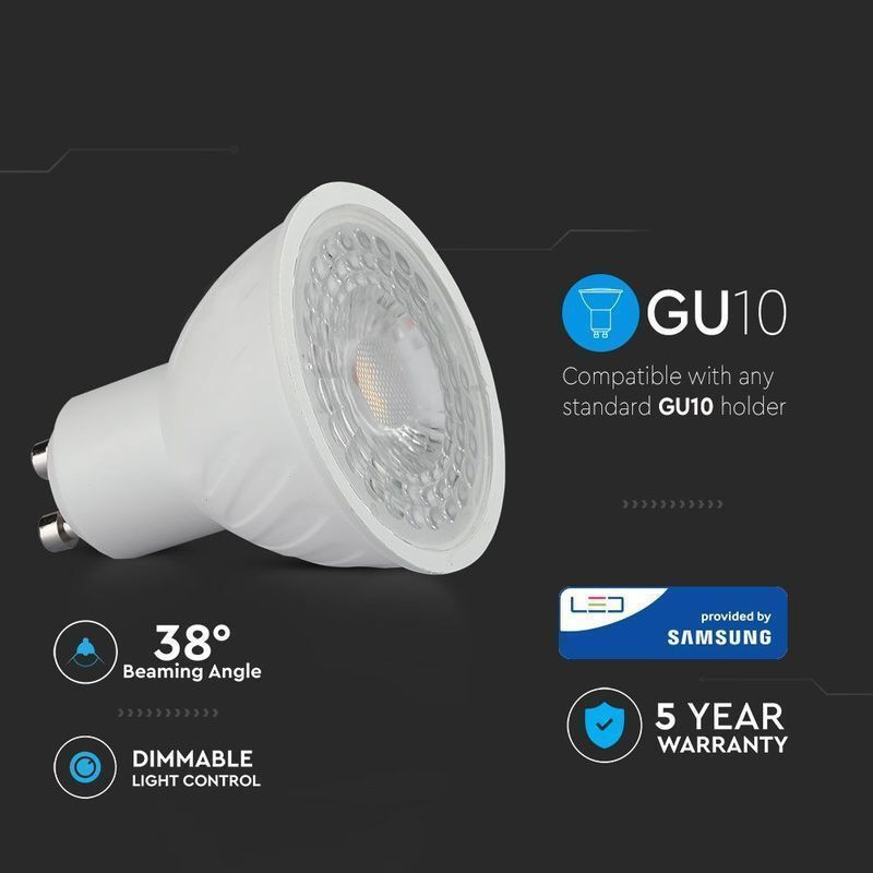 Lâmpada LED V-TAC PRO GU10 Plástico 6.5W Luz Quente 38º Dimável