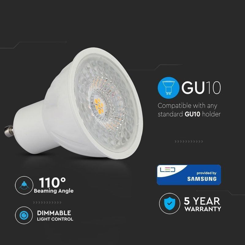 Lâmpada LED V-TAC PRO GU10 Plástico 6.5W Luz Fria 110º Dimável (6400K)