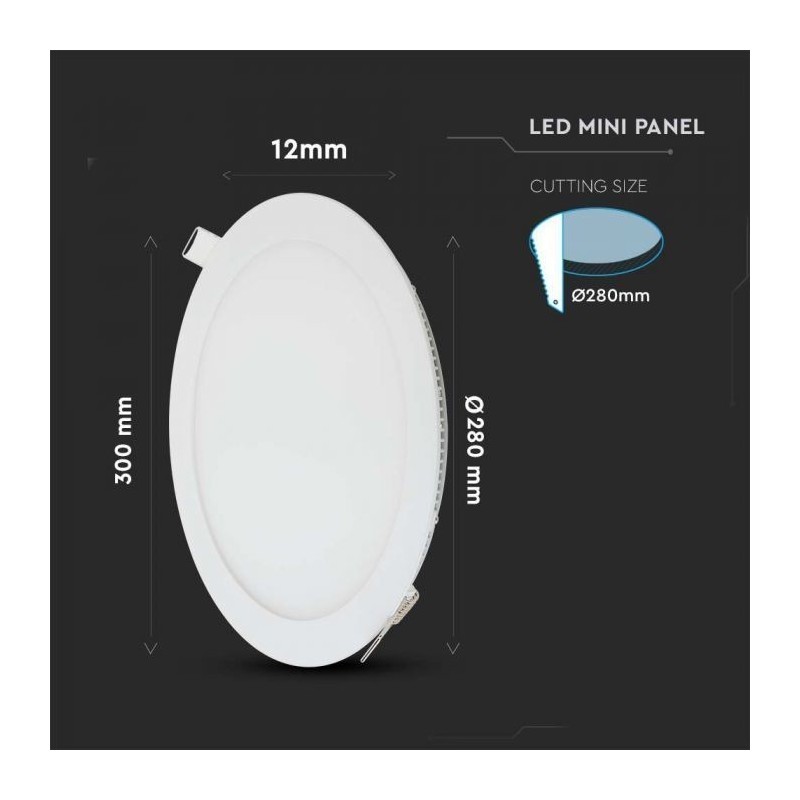 Painel LED V-TAC 24W Redondo Branco Luz Quente (2700K)