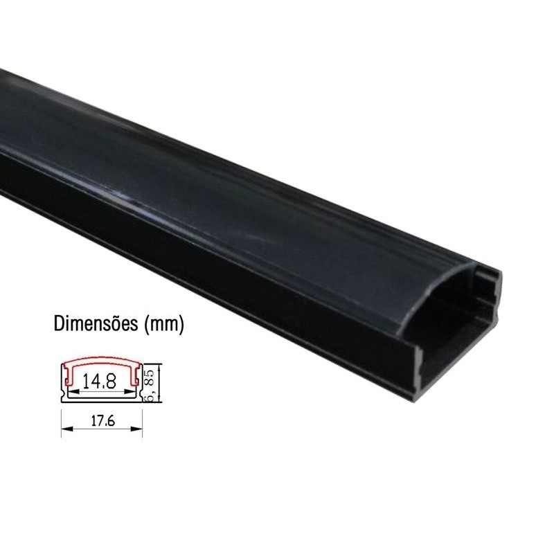 Perfil de Alumínio Saliente Preto c/ Difusor Opalino 2m MAXLED