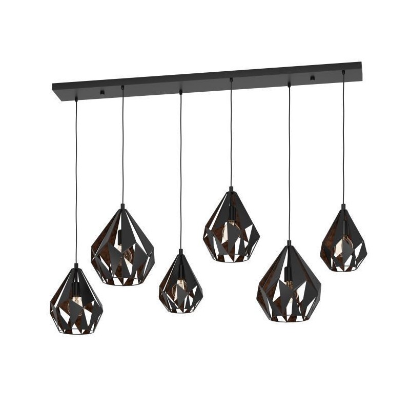 Candeeiro Suspenso EGLO Carlton 1 Preto Cobre 6x E27