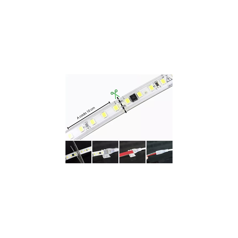Fita LED 220V Ligação Direta LUSELAMP 12W/m 120x SMD 2835 (corte de 10 em 10cm) IP65 Luz Natural (4200K) 1m