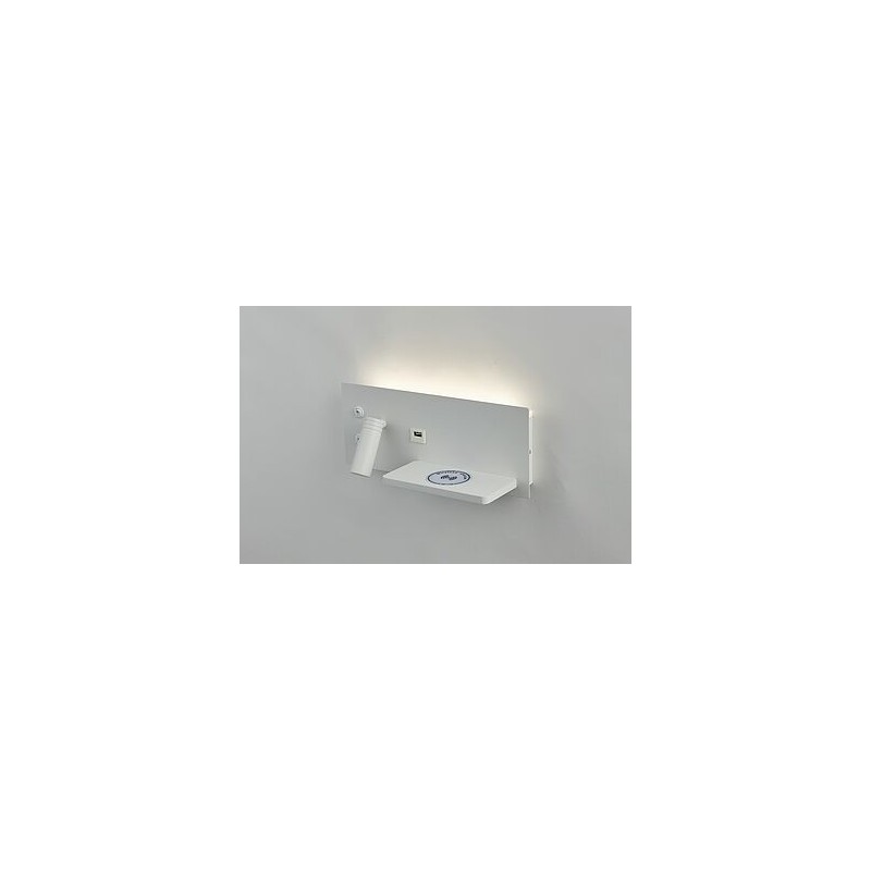 Aplique LED de Parede MLUX Book (Lado Esq.) c/ Carregador wireless + USB Luz Leitura e Luz ambiente - Luz Natural (4000K)