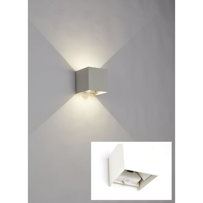 Aplique LED MLUX Cubo C/ SENSOR Branco 4000K 10W IP65