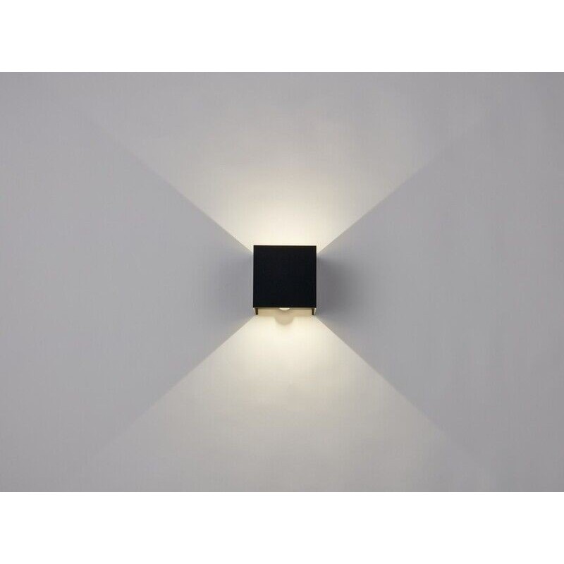 Aplique LED MLUX Cubo C/ SENSOR Preto 10W Luz Fria (6000K) IP65