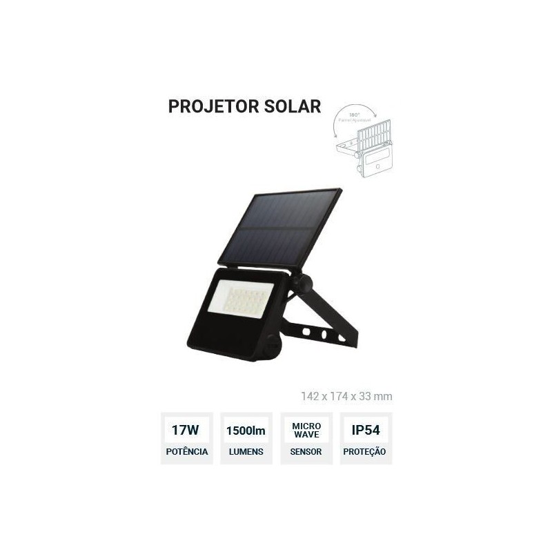 Projetor LED Luxtar Slim SMD Solar C/ Sensor Micro-ondas 1500LM Preto Luz Fria (5000K)