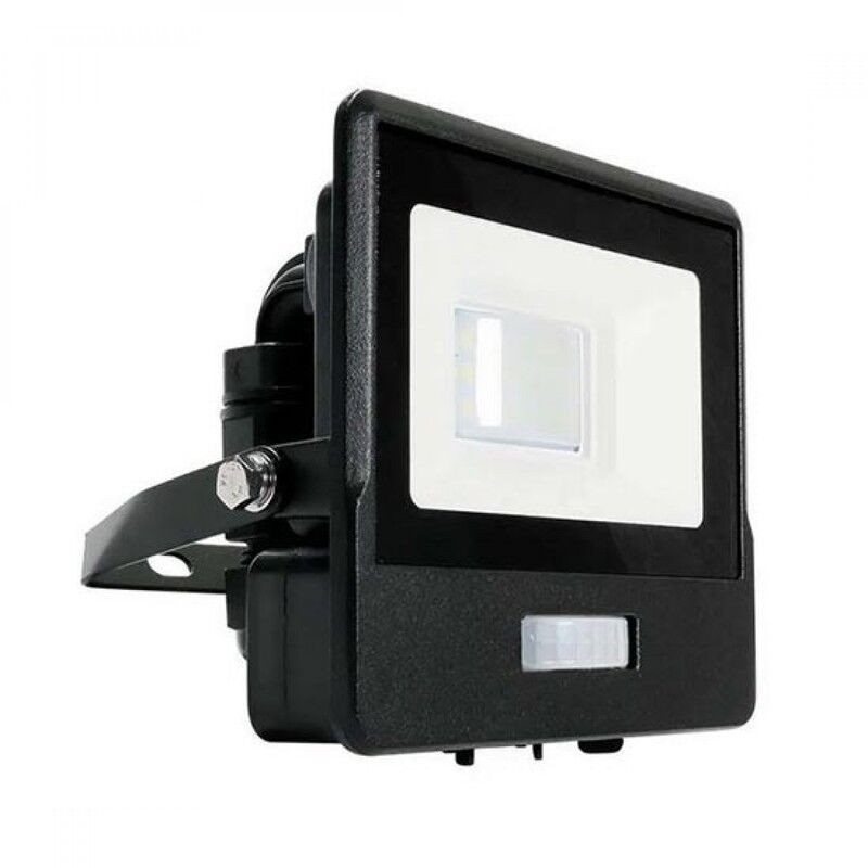Projetor LED c/ Sensor + caixa de ligação V-TAC PRO Slim SMD 10W Preto Luz Quente (3000K)