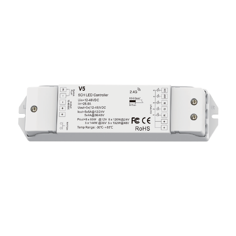 Controlador RF MAXLED Push Dimm para Fita RGB+CCT 12-24V DC 5A/CH