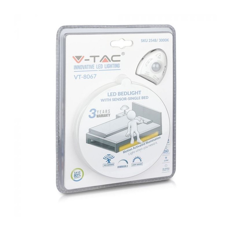 Smart KIT LED V-TAC 2.8W 120cm com Sensor de Movimento IP20 Luz Quente (3000K)