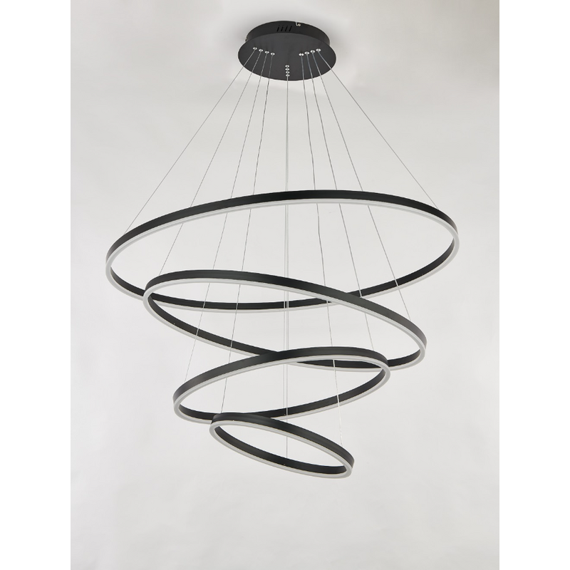 Candeeiro Suspenso LED MLUX ORBITA 4 Anéis 176W Preto 100cm Luz Natural (4000K)