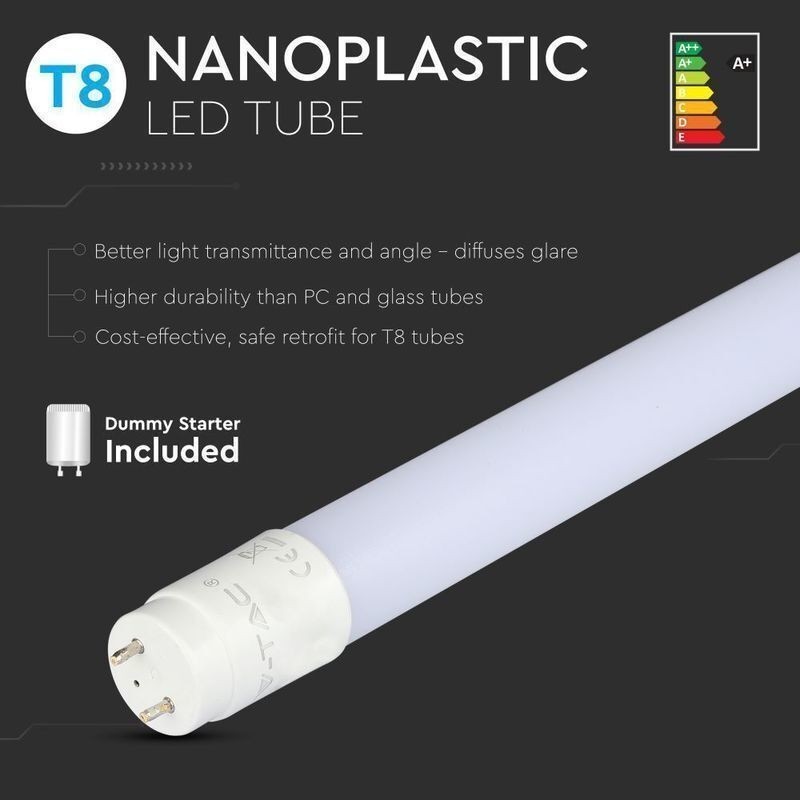 Tubo LED V-TAC T8 Plástico 18W 120cm Luz Quente (3000K)