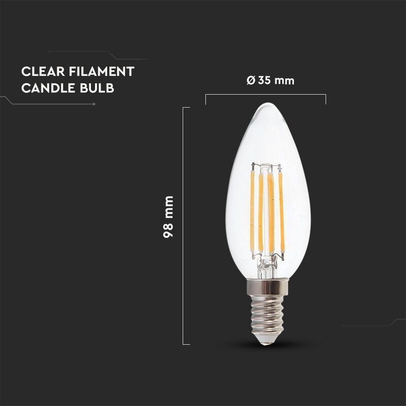 Lâmpada LED V-TAC E14 Chama Filamento 4W Luz Quente (3000K)