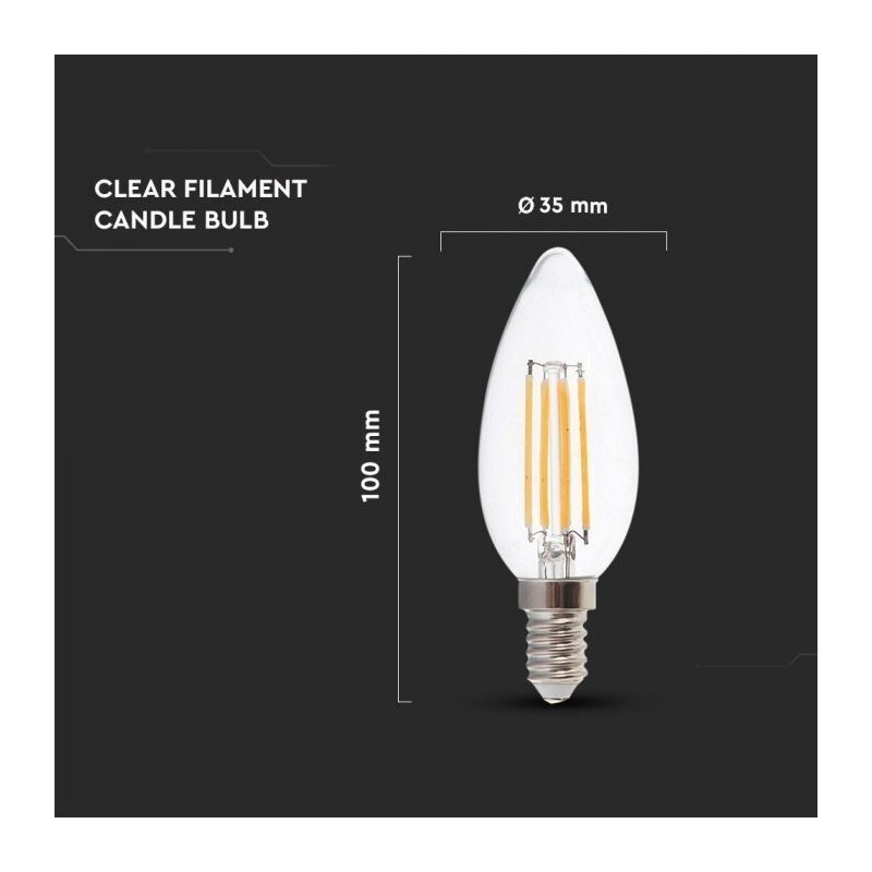 Lâmpada LED V-TAC E14 Chama Filamento 6W Luz Quente (3000K)