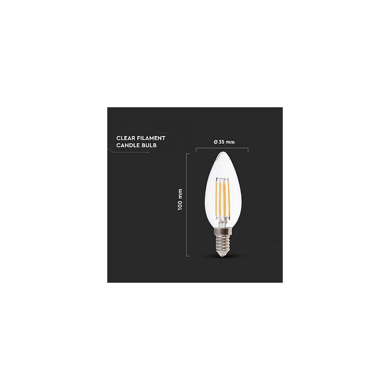 Lâmpada LED V-TAC E14 Chama Filamento 6W Luz Quente (3000K)