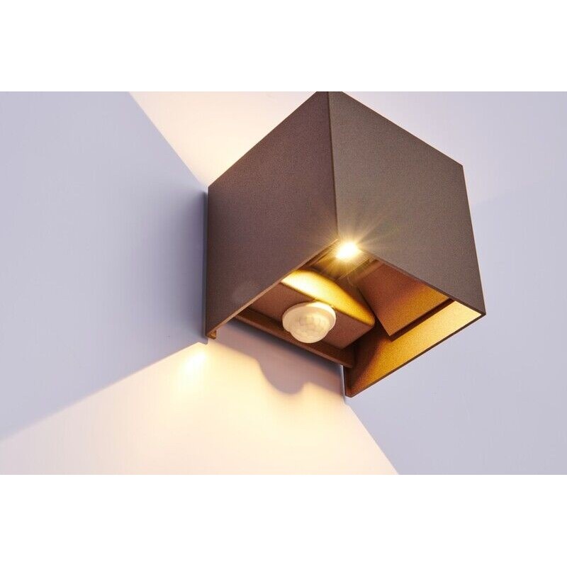 Aplique LED MLUX Cubo C/ SENSOR Corten 4000K 10W IP65