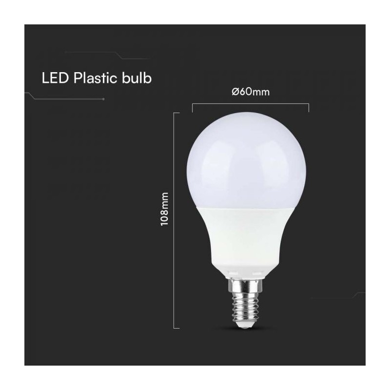 Lâmpada LED V-TAC E14 A60 8.5W Luz Quente (3000K)