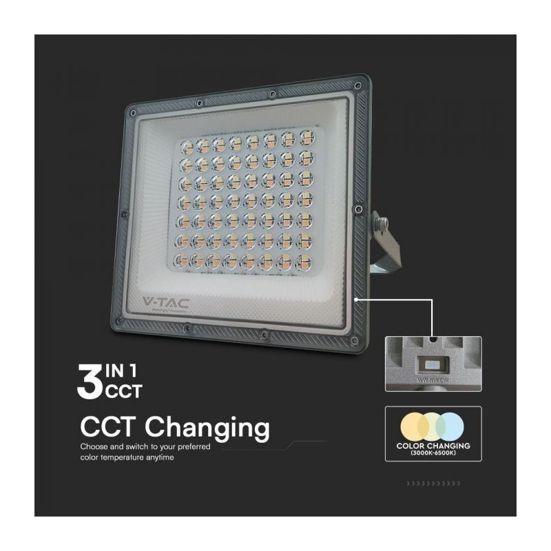 Projetor LED V-TAC Slim SMD 50W Cinza CCT3 (3000K-4000-6400K) IP65