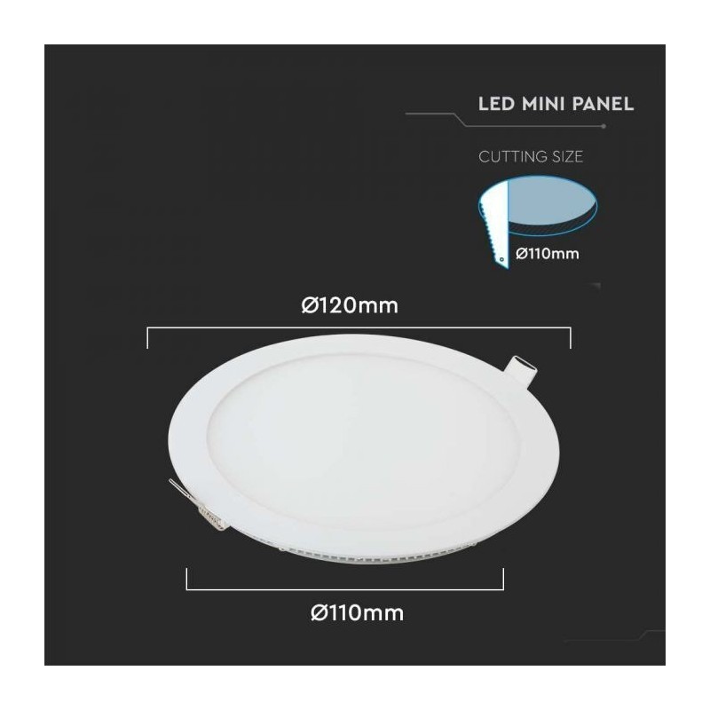 Painel LED V-TAC 6W Redondo Branco Luz Quente (3000K)